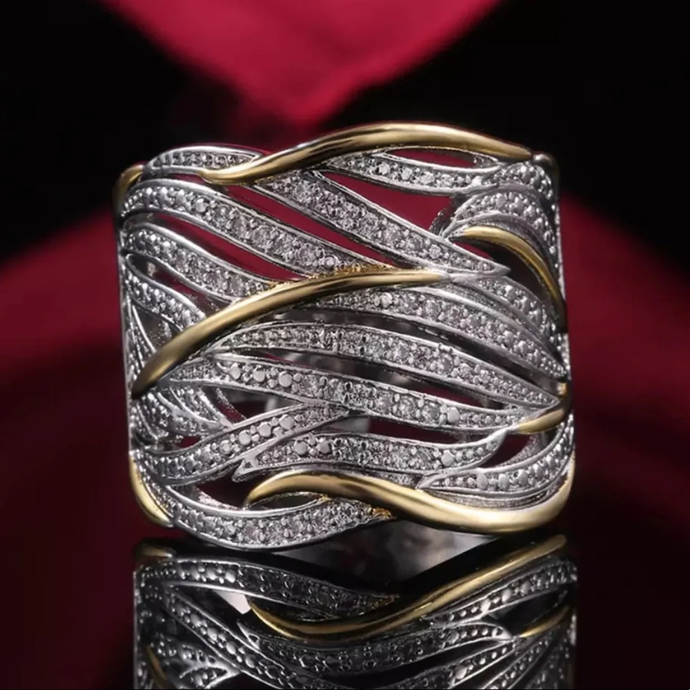 New Two Tone Multilayer 925 Sterling Silver Ring - Picture 1 of 9